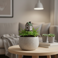 Ozdoba do doniczki domek na patyku 8 cm