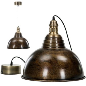 Lampa wisząca metalowa retro loft stare złoto brąz duży klosz