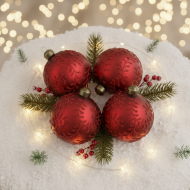 Bombki Świąteczne Czerwone 8cm Zestaw 4 szt. | Skandi.pl