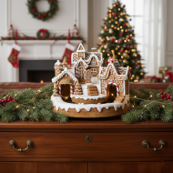 Figurka świąteczna duża wioska z piernika LED z ruchem i pociągiem