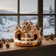 Figurka świąteczna duża wioska z piernika LED z ruchem i pociągiem