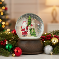 Kula śnieżna z Mikołajem i choinką 13 cm dekoracja świąteczna szklana