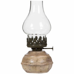 Świecznik drewniany w kształcie lampy naftowej 20 cm retro styl loft