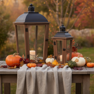 Zestaw 2 drewnianych lampionów z uchwytami – naturalny / szary