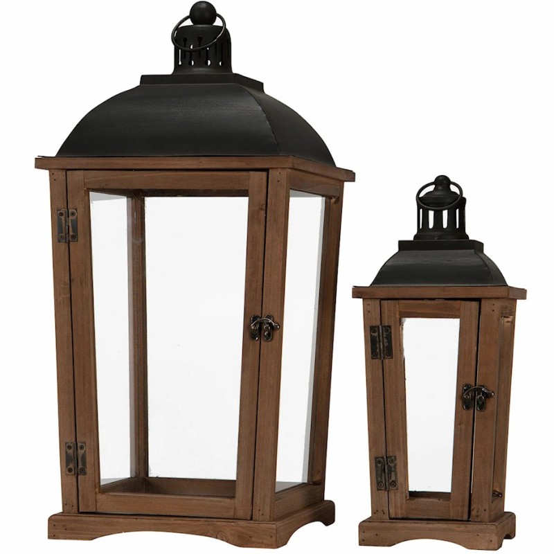 Zestaw 2 drewnianych lampionów z uchwytami – naturalny / szary