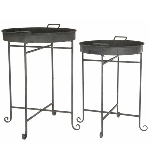 Zestaw 2 metalowych stolików loft czarnych postarzanych z tacami