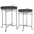 Zestaw 2 metalowych stolików loft czarnych postarzanych z tacami