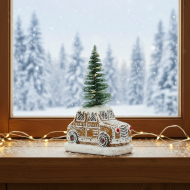 Figurka piernikowe auto z choinką LED dekoracja świąteczna 16 cm