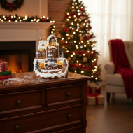 Figurka domek z pierników z pociągiem i oświetleniem LED dekoracja świąteczna