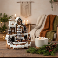 Figurka domek z pierników z pociągiem i oświetleniem LED dekoracja świąteczna