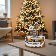 Figurka domek z pierników z pociągiem i oświetleniem LED dekoracja świąteczna