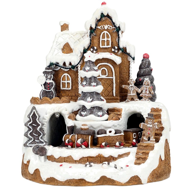Figurka domek z pierników z pociągiem i oświetleniem LED dekoracja świąteczna