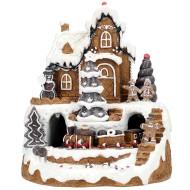 Figurka domek z pierników z pociągiem i oświetleniem LED dekoracja świąteczna