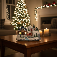 Figurka domek zimowy z pociągiem LED dekoracja świąteczna 28 cm