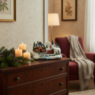 Figurka domek zimowy z pociągiem LED dekoracja świąteczna 28 cm