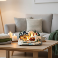 Figurka domek zimowy z pociągiem LED dekoracja świąteczna 28 cm