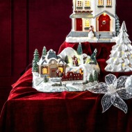 Figurka domek zimowy z pociągiem LED dekoracja świąteczna 28 cm