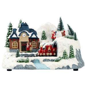 Figurka domek zimowy z pociągiem LED dekoracja świąteczna 28 cm