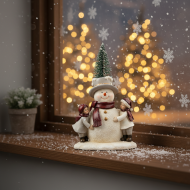 Figurka LED bałwan z dziećmi dekoracja świąteczna 22 cm