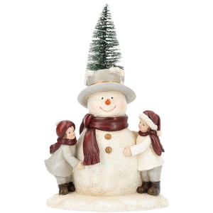 Figurka LED bałwan z dziećmi dekoracja świąteczna 22 cm