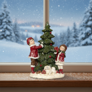 Figurka świąteczna dzieci z choinką i psem dekoracja bożonarodzeniowa 25 cm