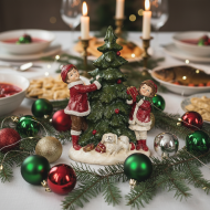 Figurka świąteczna dzieci z choinką i psem dekoracja bożonarodzeniowa 25 cm