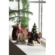 Figurka świąteczna dzieci z choinką i psem dekoracja bożonarodzeniowa 25 cm