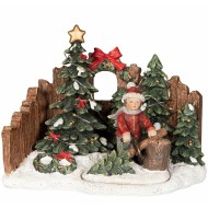 Figurka świąteczna dziecko z choinką dekoracja bożonarodzeniowa 18 cm