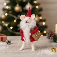 Figurka świąteczna mysz wełniana handmade w stroju Mikołaja