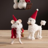 Figurka świąteczna mysz wełniana handmade w stroju Mikołaja