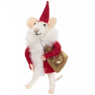 Figurka świąteczna mysz wełniana handmade w stroju Mikołaja