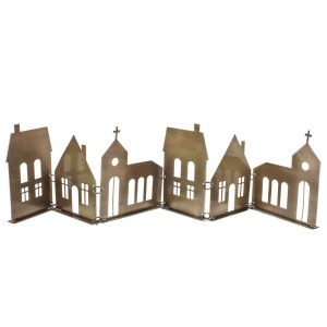 Dekoracja świąteczna metalowe miasteczko stare złoto 60 cm