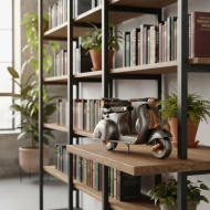 Figurka metalowa skuter srebrny 30 cm