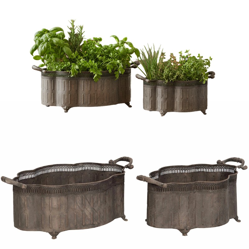 Doniczki metalowe korytka loft z uchwytami komplet 2 szt. szare