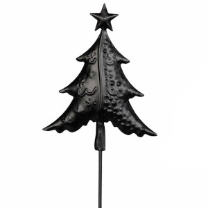 Ozdoba choinka metalowa na patyku do doniczek czarny mat