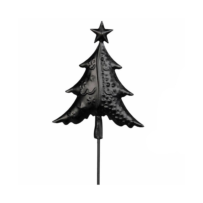 Ozdoba choinka metalowa na patyku do doniczek czarny mat