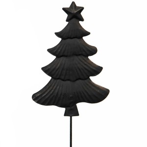 Ozdoba choinka metalowa na patyku do doniczek stroików czarny mat