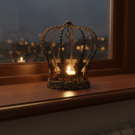 Lampion świecznik korona metalowa czarny mat na tealight i świece 15x17 cm