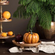 Patera drewniana na owocę i ciasto mango 25 cm naturalna na nóżkach