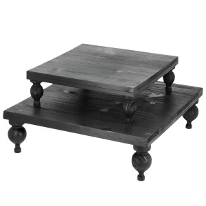 Podstawki drewniane czarne zestaw 2 szt. kwadratowe pod świece i doniczki