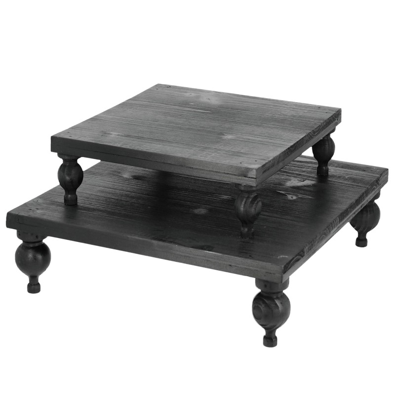 Podstawki drewniane czarne zestaw 2 szt. kwadratowe pod świece i doniczki