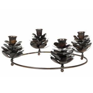 Świecznik kandelabr metalowy szyszki na 4 świece stołowe brązowy 31 cm