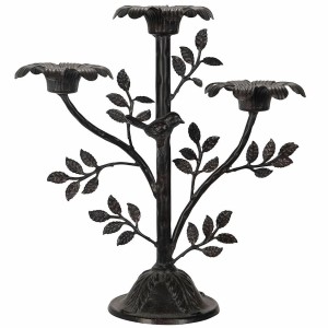 Świecznik kandelabr metalowy czarny z ptakiem na 3 świece stołowe 33 cm