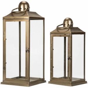 Lampiony złote metalowo-szklane duże podłogowe zestaw 2 szt.