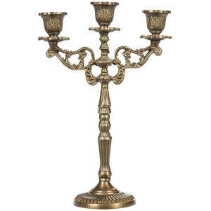 Świecznik kandelabr retro złoty metalowy na 3 świece stołowe 35 cm