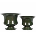 Zielone metalowe doniczki na nóżce komplet 2 szt. połysk