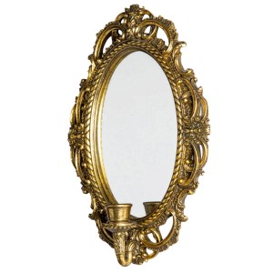 Lustro złote metalowe wiszące ze świecznikiem dekoracyjne do salonu