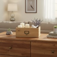 Drewniany organizer pudełko z przegródkami 3-komorowy z uchwytem