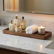 Drewniana tacka mango zestaw 2 sztuki dekoracyjna do świec i serwowania