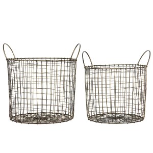 Kosze metalowe loft stare złoto zestaw 2 sztuki do przechowywania